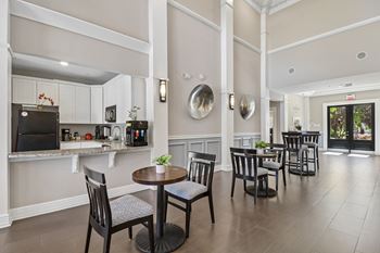 Lobby lounge with coworking space and communal kitchen